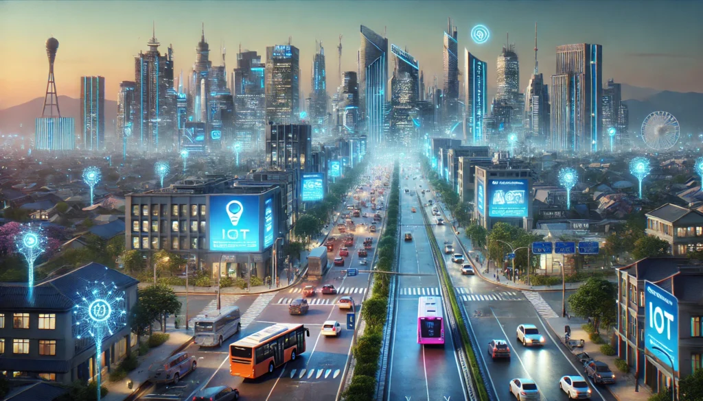Ilustrasi Kota Futuristik yang memanfaatkan IoT